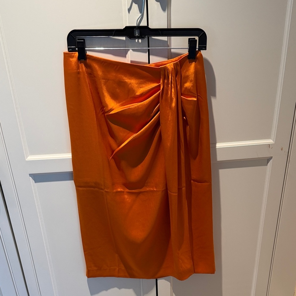J. Crew Satin Draped Midi Skirt in Bright Orange